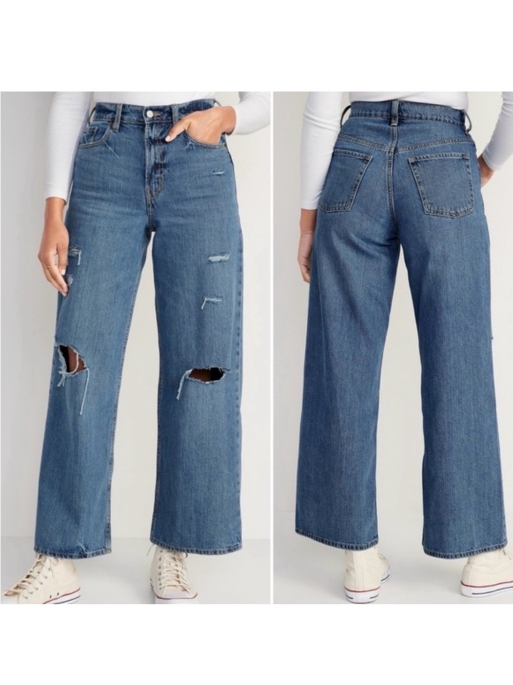 Old Navy High-Rise Loose Wide Leg Distressed Blue Jeans Womens Plus Size 16 NWOT